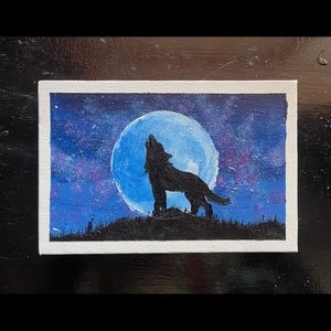 Midnight Moon Wolf Painting by Ryanchristyarts